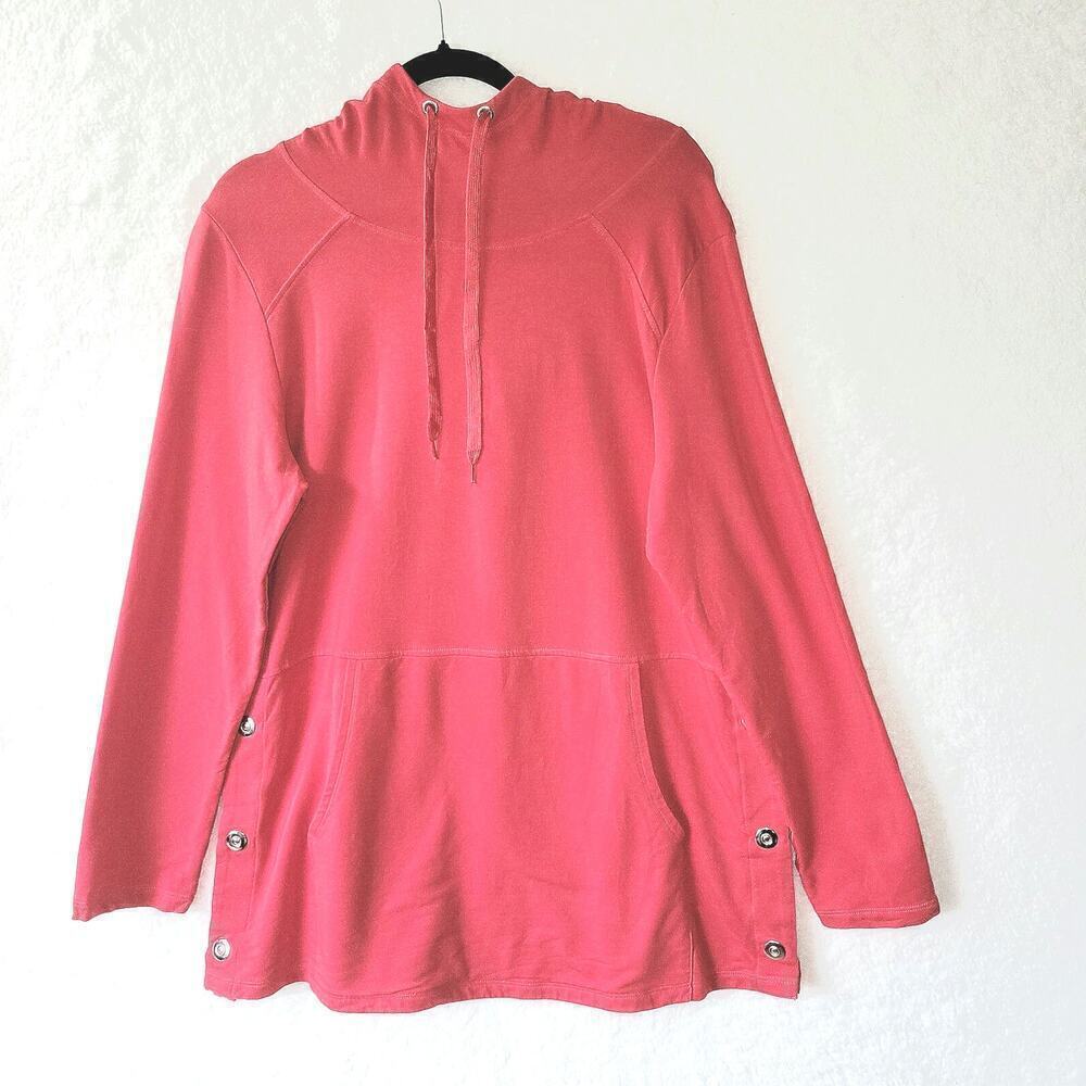 Susan Graver Weekend Cotton Modal French Terry Tunic Top Blouse Snaps‎ Hoodie